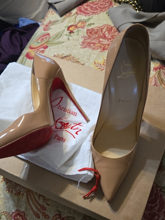 Christian Louboutin Shoes - Christian Louboutin Nude Patent Leather Pointed Toe Pumps with Red Soles So Kate